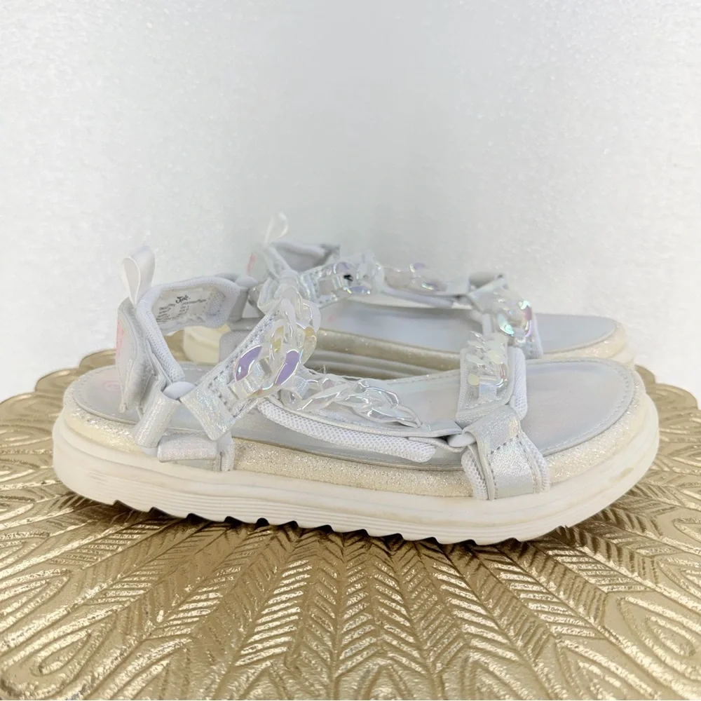 Justice‎ Girls Sandals Size 3 White Iridescent Chain Platform NWOT